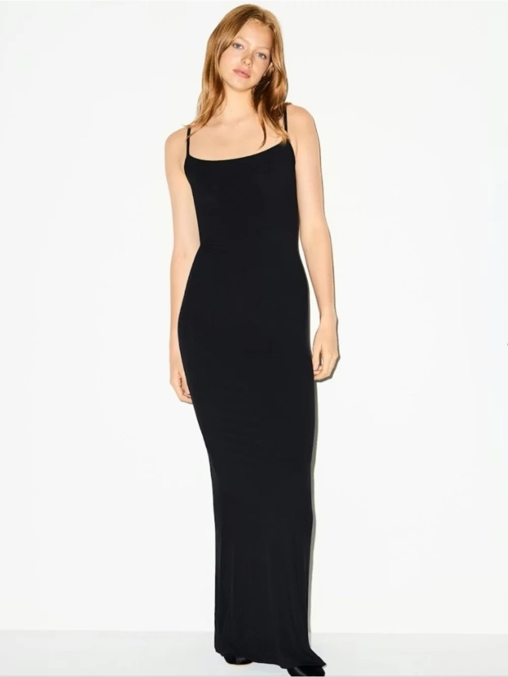 Skims Sz S Black Soft Slip Maxi Lounge Maxi Dress